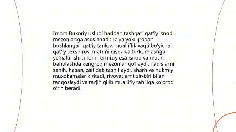 Imom Buxoriy va Imom Termiziyning hadis ilmiga qo'shgan hissalarining qiyosiy tahlili 3