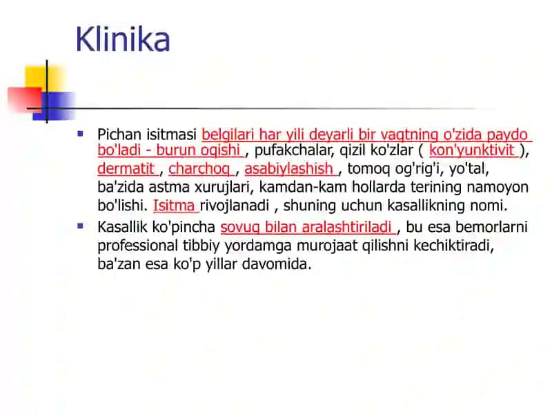 Pollinozlar tasnifi , klinikasi xususiyatlari 3