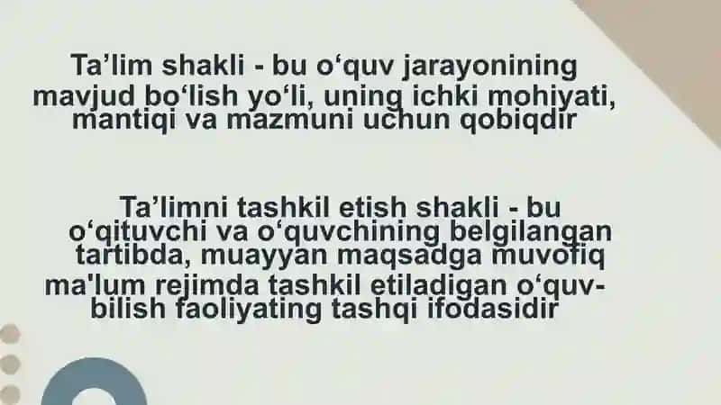 DARS-TA'LIMNI TASHKIL ETISHNING ASOSIY SHAKLI. Dars turlari. 3