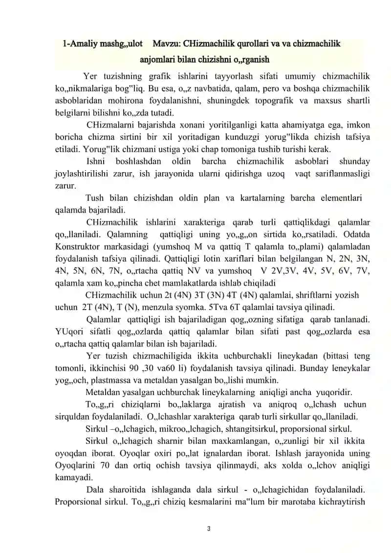 Kartografiya fanining amaliy mashg'ulotlari 3