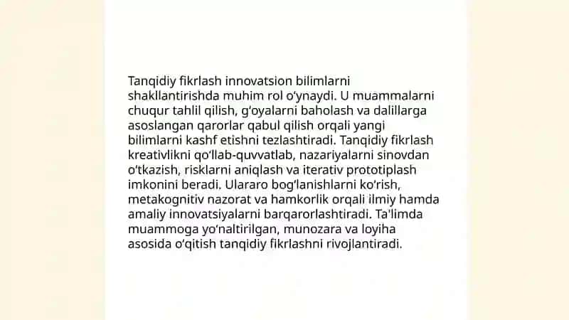 Tanqidiy fikrlashning innovatsion bilimlarni shakllantirishdagi oʻrni 3