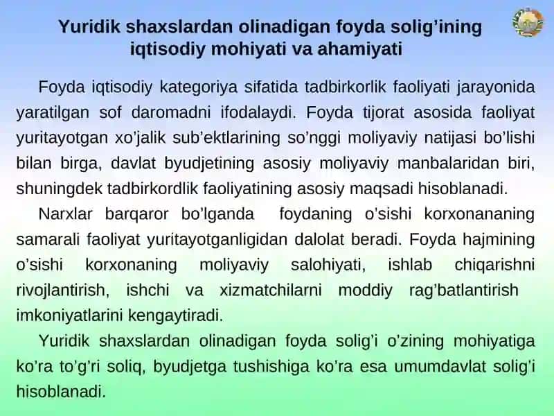YURIDIK SHAXSLARDAN OLINADIGAN FOYDA SOLIG‘I 3