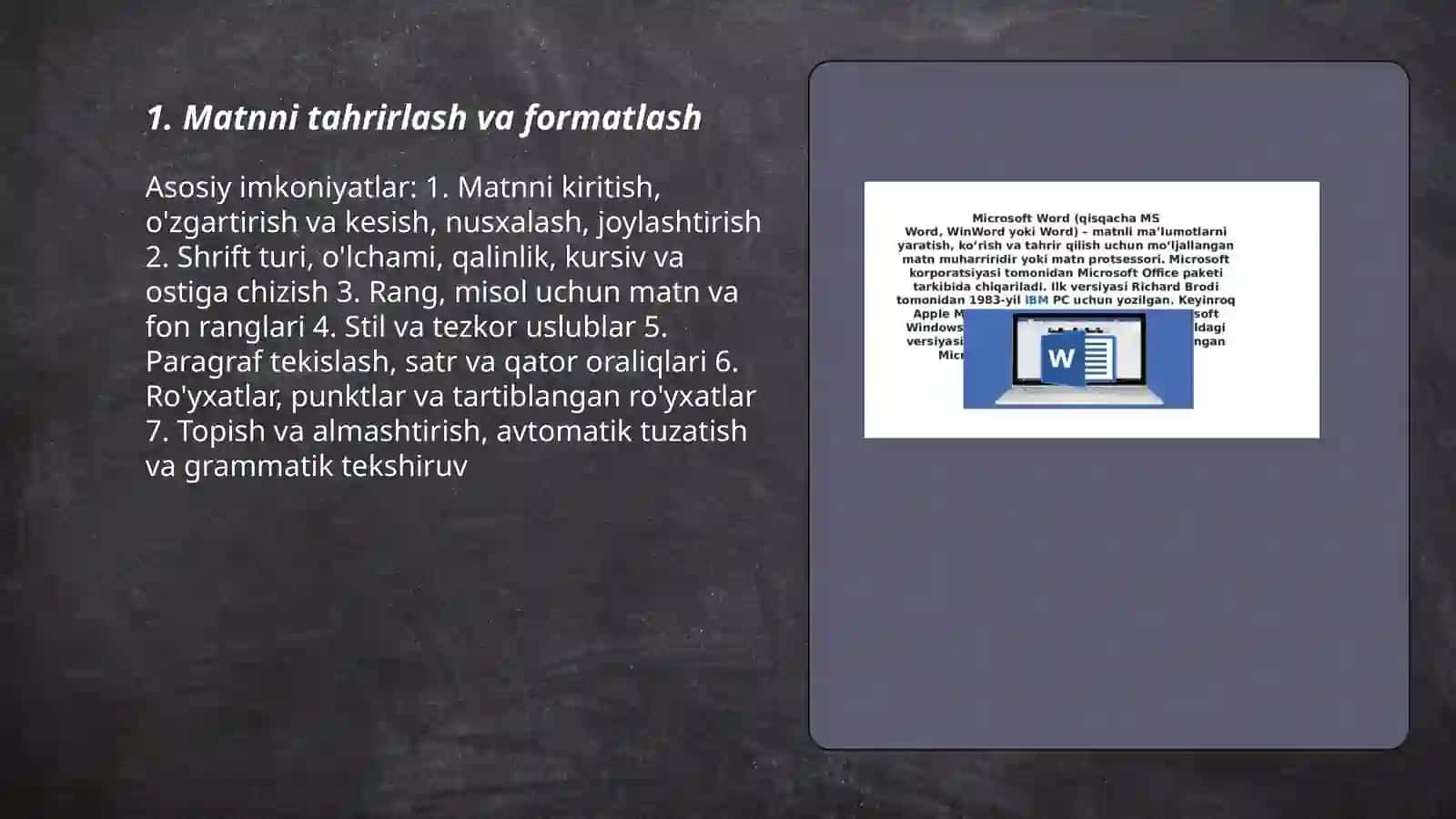 Microsoft Word dasturining imkoniyatlari 3
