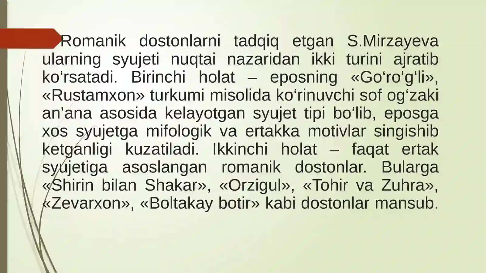 Romanik dostonlarining o‘zigaxosligi 3