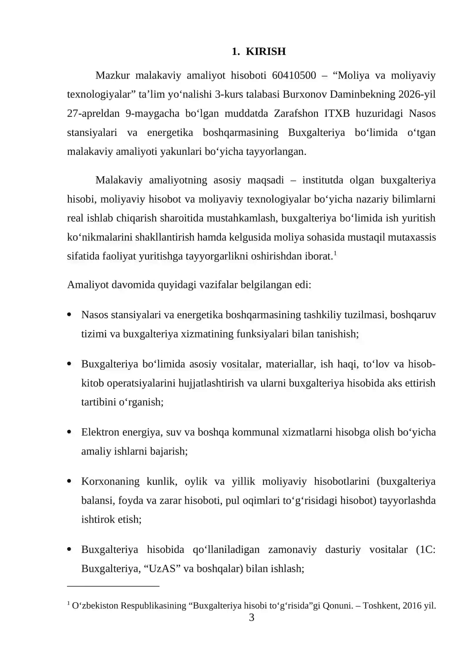 ITXB huzuridagi Nasos stansiyalari va energetika boshqarmasida o‘tkazilgan amaliyot hisoboti 3