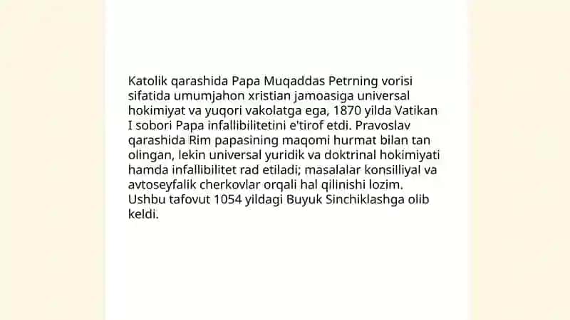 Katolik va pravaslavik oʻrtasidagi asosiy tafovutlar 3