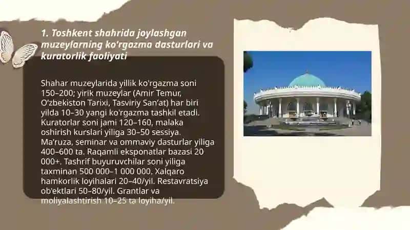 Toshkent shahrida joylashgan muzeylar faoliyati 3