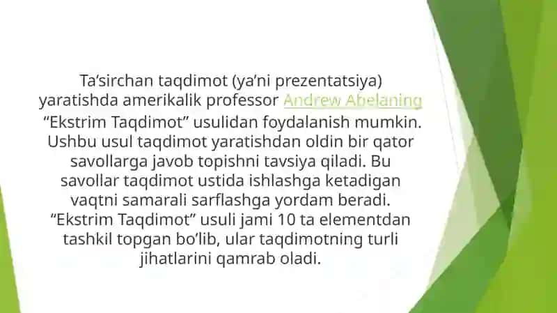 Taqdimot tayyorlash va taqdim etish usul va vositalari 3