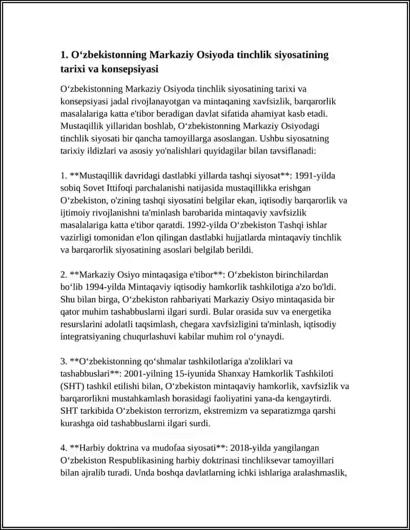 Oʻzbekistonning Markaziy Osiyoda Tinchlik va Barqarorlikni Taʼminlash 3