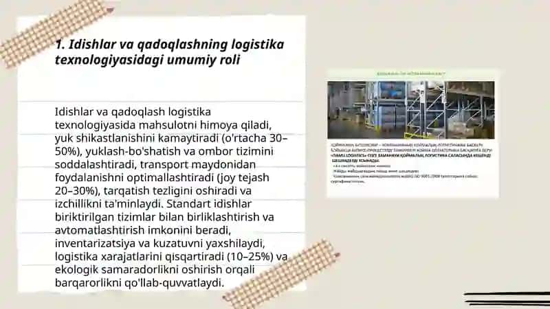 Logistika texnalogiyasida idishlar va qadoqlashning oʻrni 3