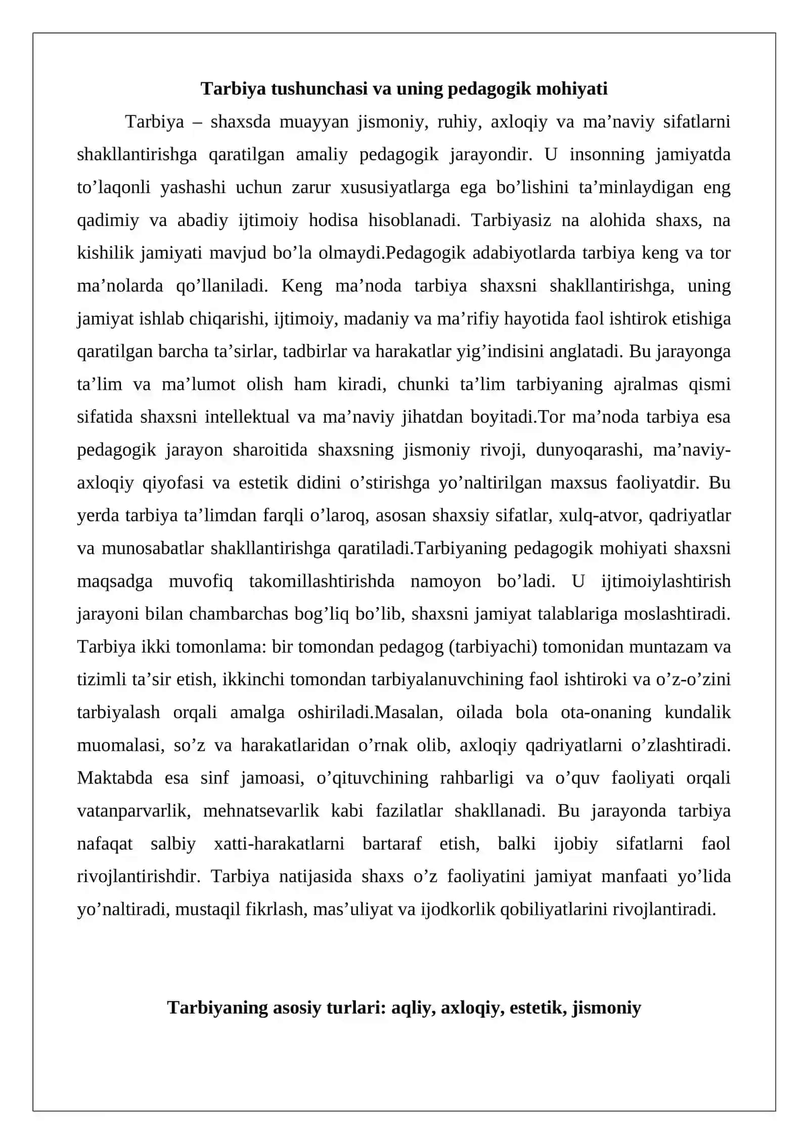 Tarbiya turlari va ularni amalga oshirish yo’llari 3