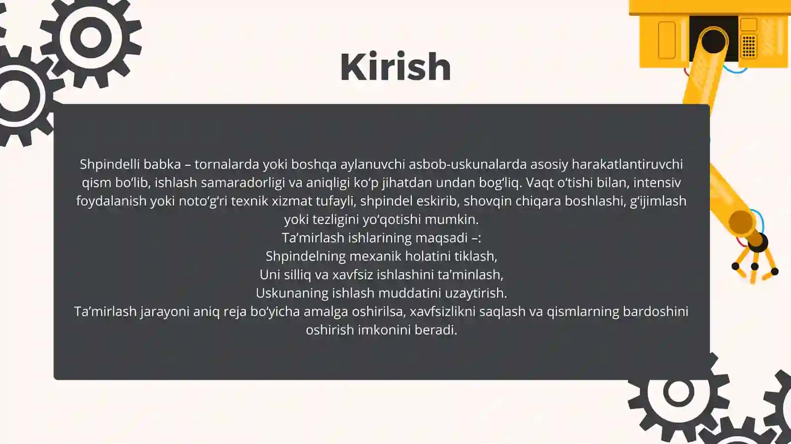 Shpindelli babkani ta’mirlash 3