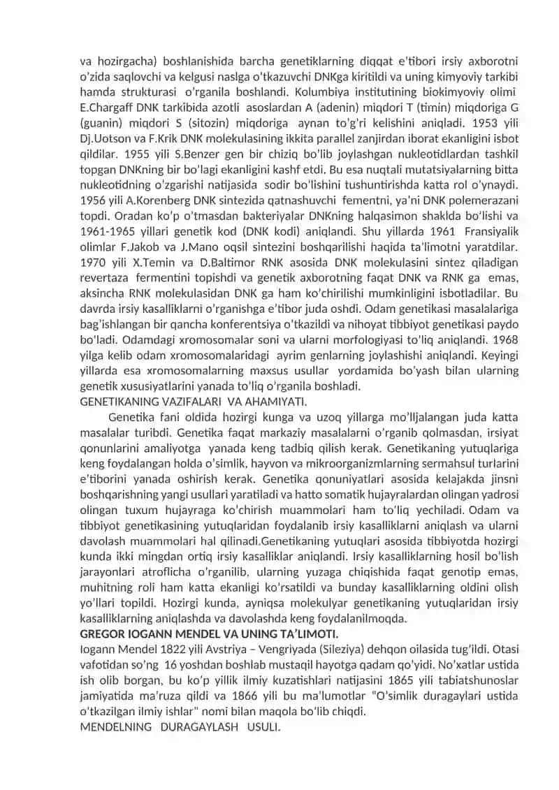 UMUMIY GENETIKA ASOSLARI. GENLARNI O'ZARO TA'SIRI. IRSIYATNING XROMOSOMA NAZARIYASI. O‘ZGARUVCHANLIK 3