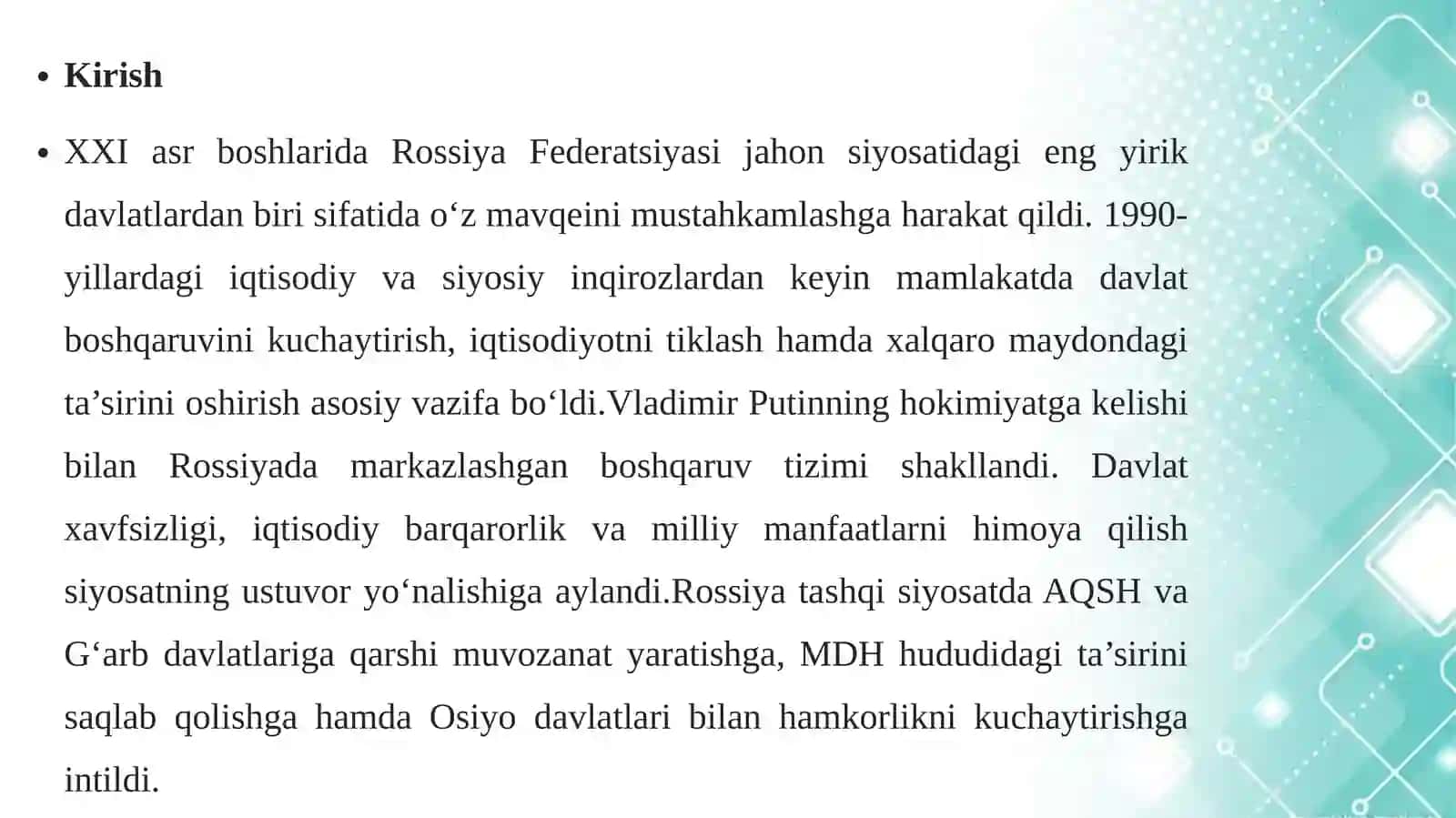 XXI asr boshlarida Rossiyaning ichki va tashqi siyosati 3