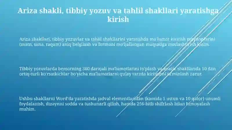 Word matn taxrirlagichida turli xil blankalar varatish ariza kasallik kartasi analizlar blankasi 3
