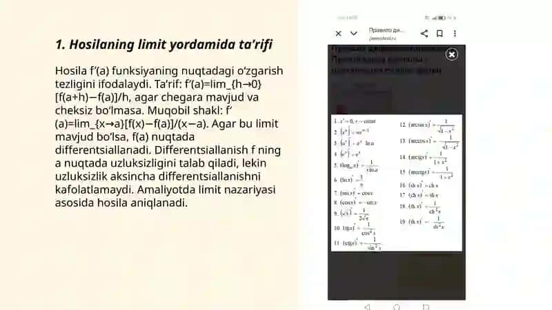 Hosilani hisoblash qoydalari 3