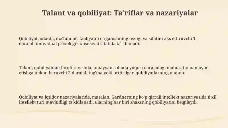 Talant va qobiliyat: Ta'riflar, nazariyalar va turlari 3
