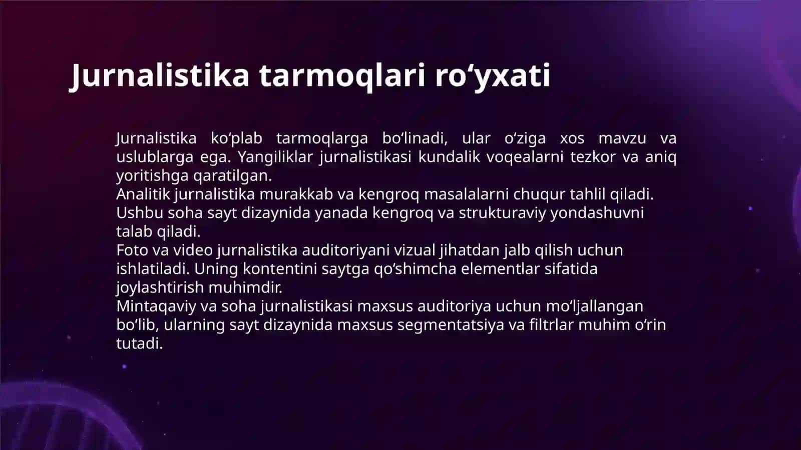 JURNALISTIKANING TURLI SOHALARIGA OID SAYTLARYARATISHNING O’ZIGA XOS XUSUSIYATLARI, SAYT DIZAYNI 3