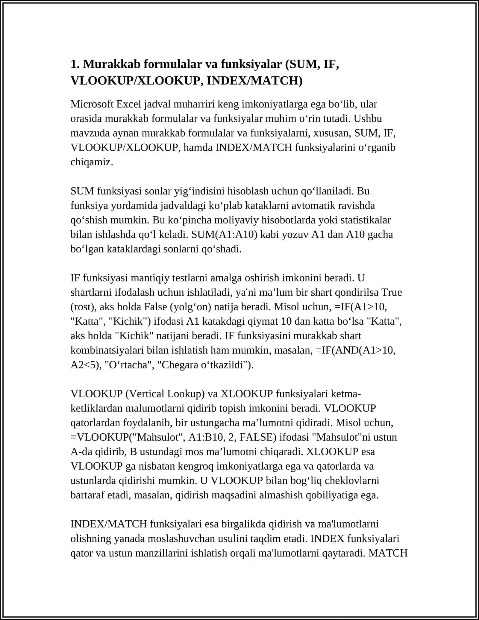 MICROSOFT EXCEL JADVAL MUHARRIRINING KENG IMKONIYATLARIDAN FOYDALANISH 3
