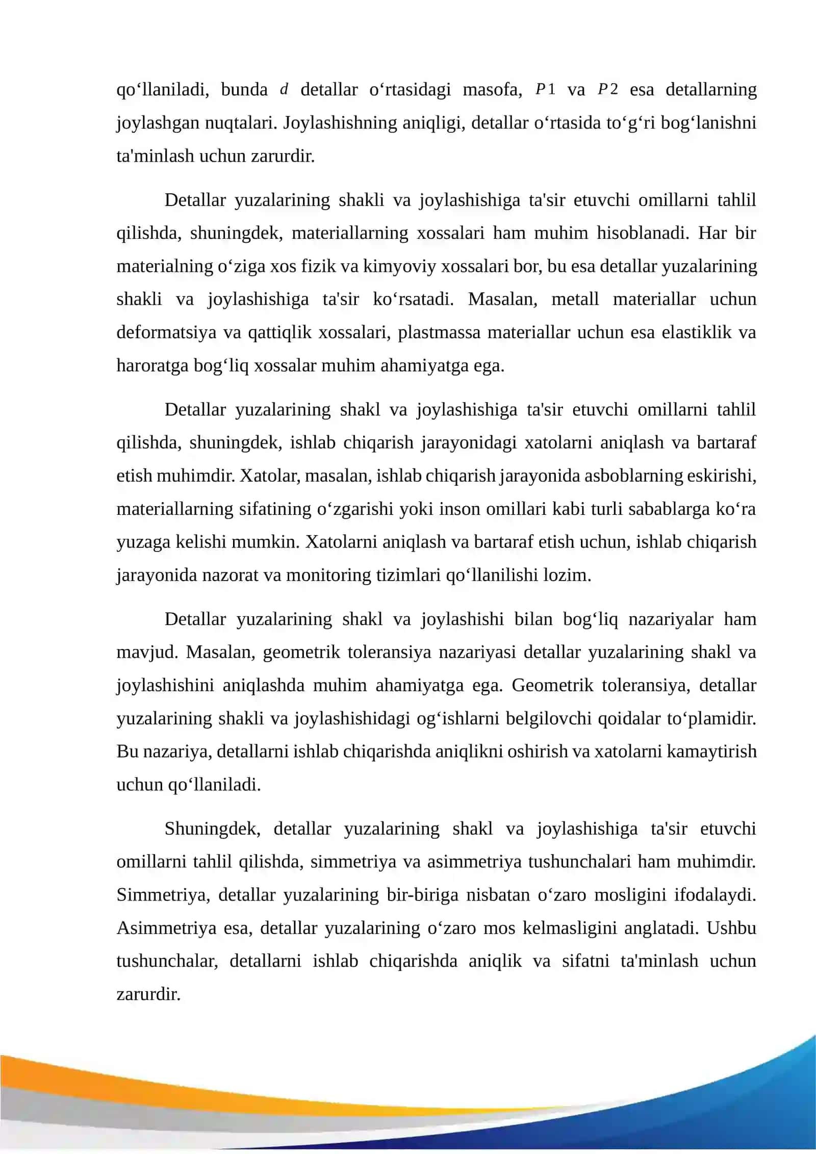 Detallar yuzalarini shakldan, joylashishdan ogʻishlari 3