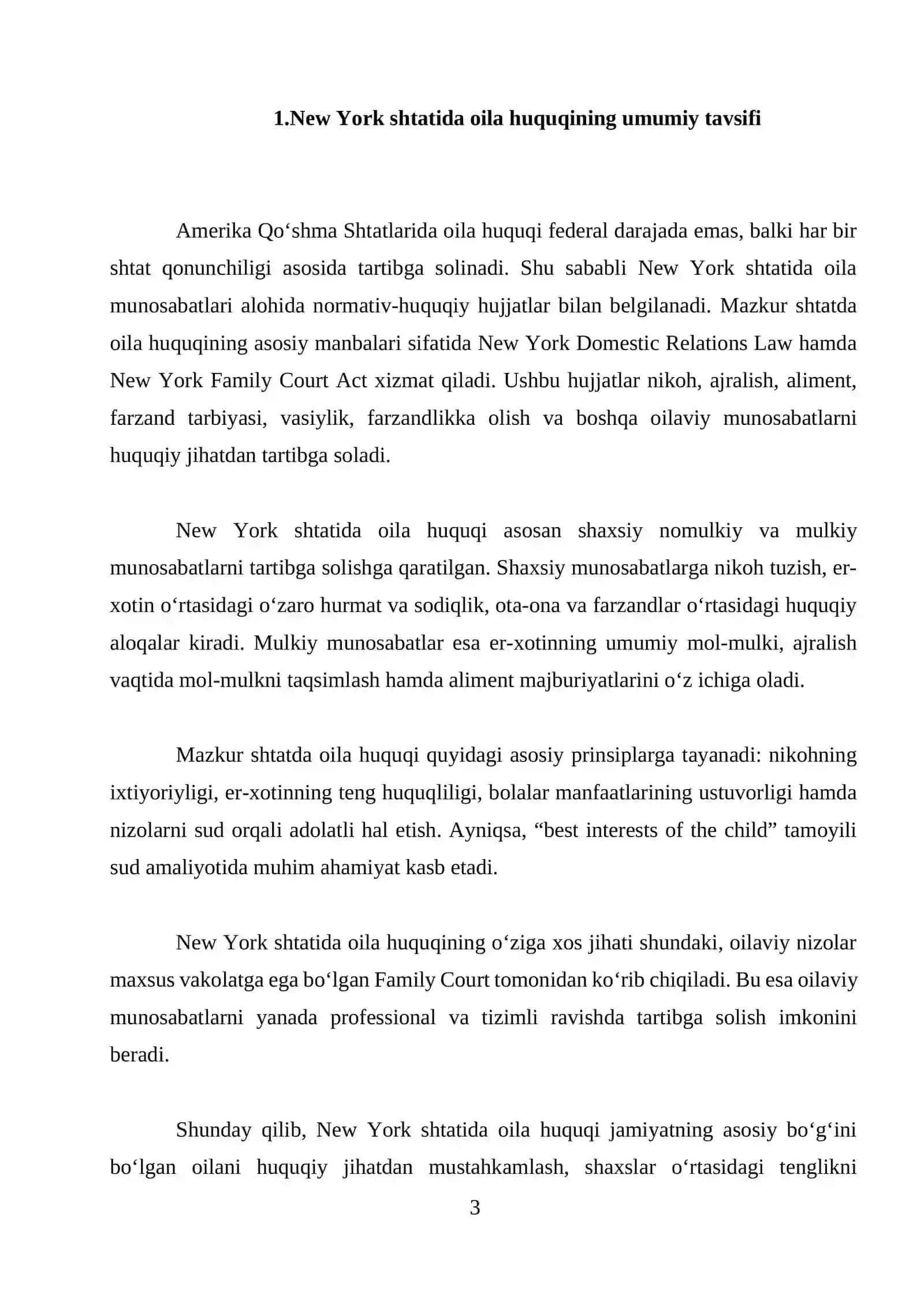 AQSHning New York shtatida oila huquqi mavzusida kurs ishi 3