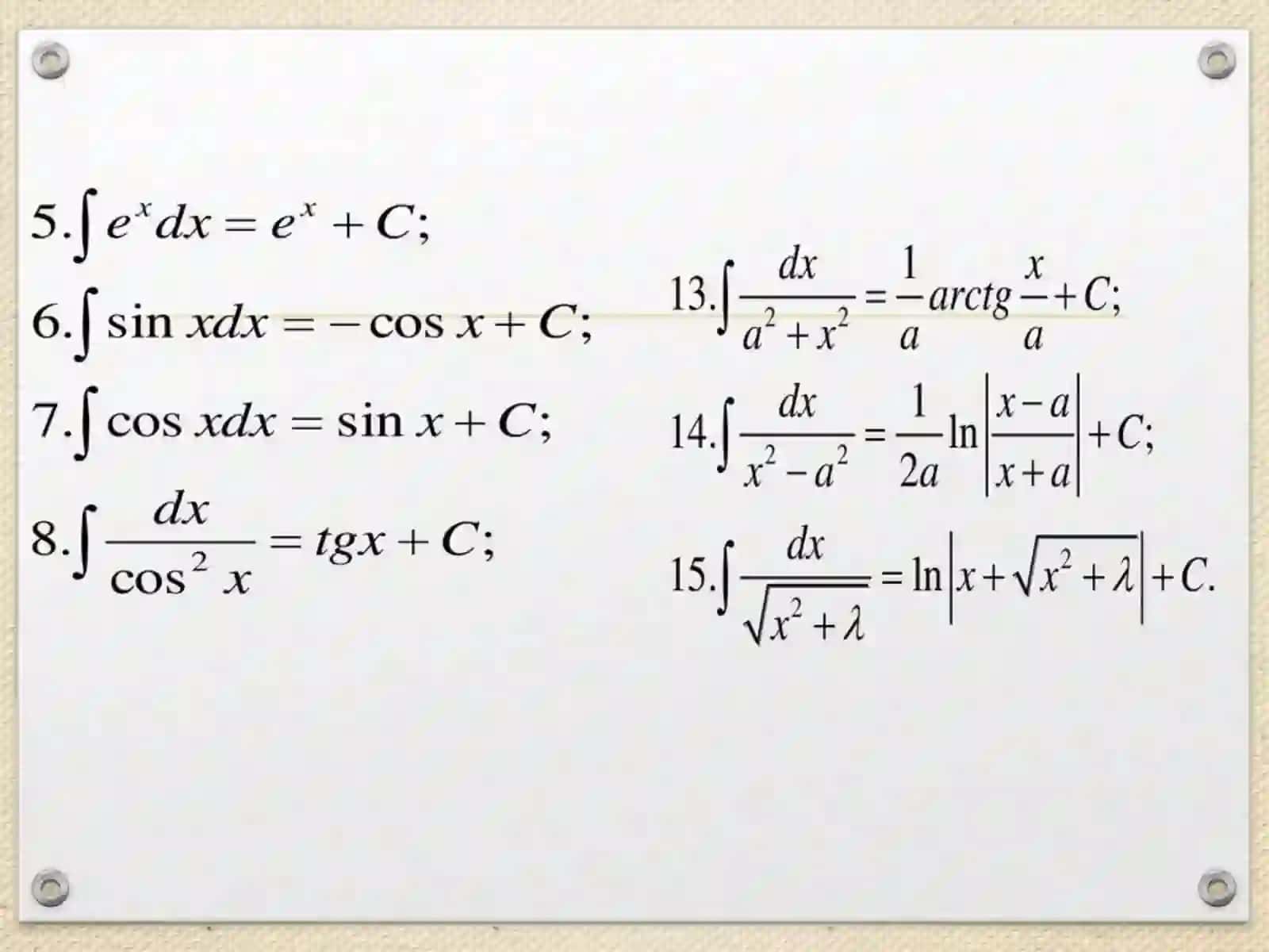 Integrallari jadvali. Aniq integral. Nyuton-Lyubnits formulasi 3