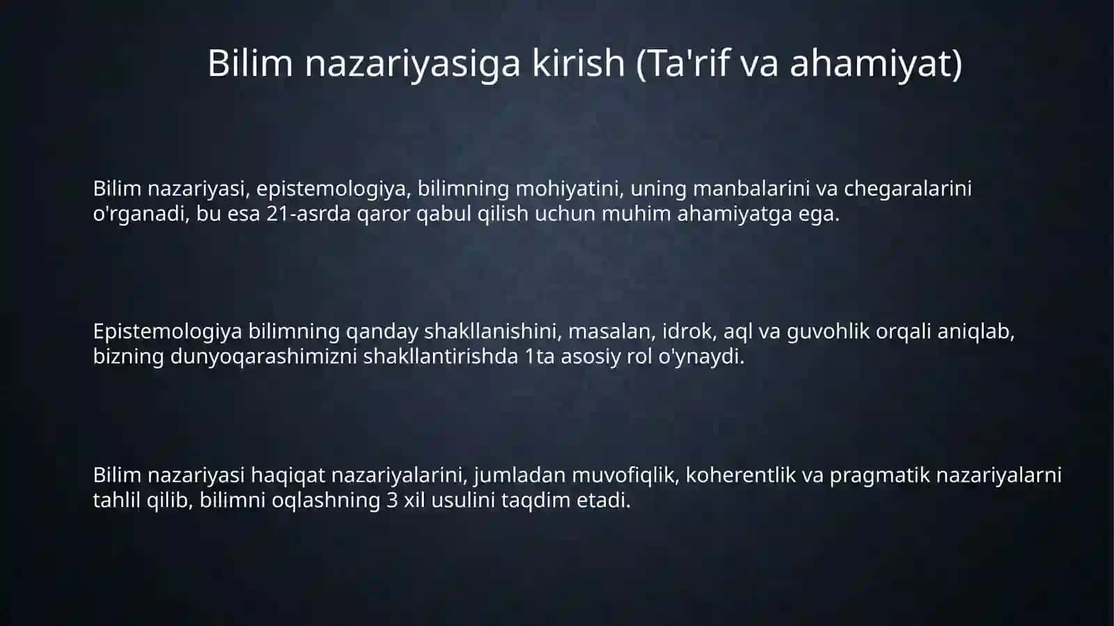Bilish nazariyasi, yo‘nalishlari va asosiy muammolari 3
