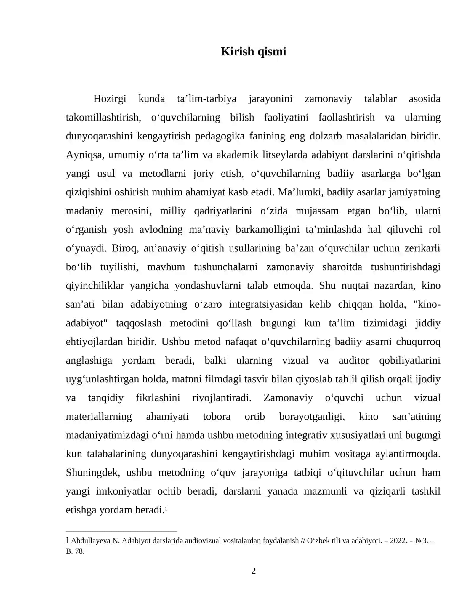 Adabiy asarlarni ,,kino-adabiyot" taqqoslash metodi orqali oʻqitish 3