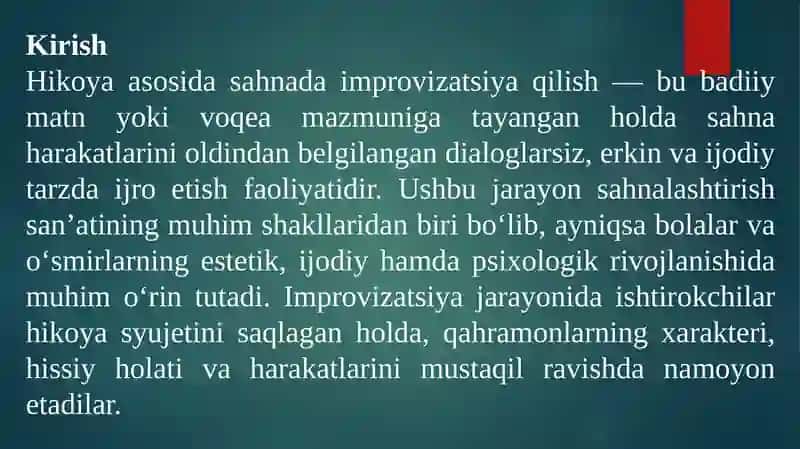 Hikoya asosida sahnada iprovizatsiya qilish 3