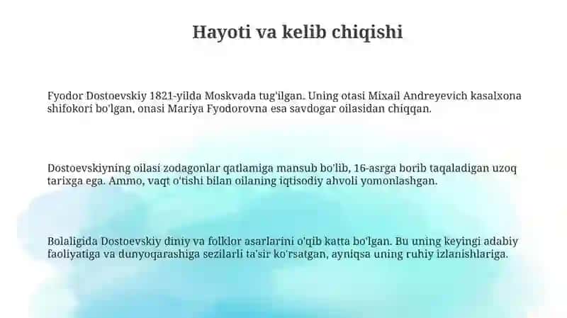 Fyodor Mixaylovich Dostoyevskiy hayoti va ijodi 3
