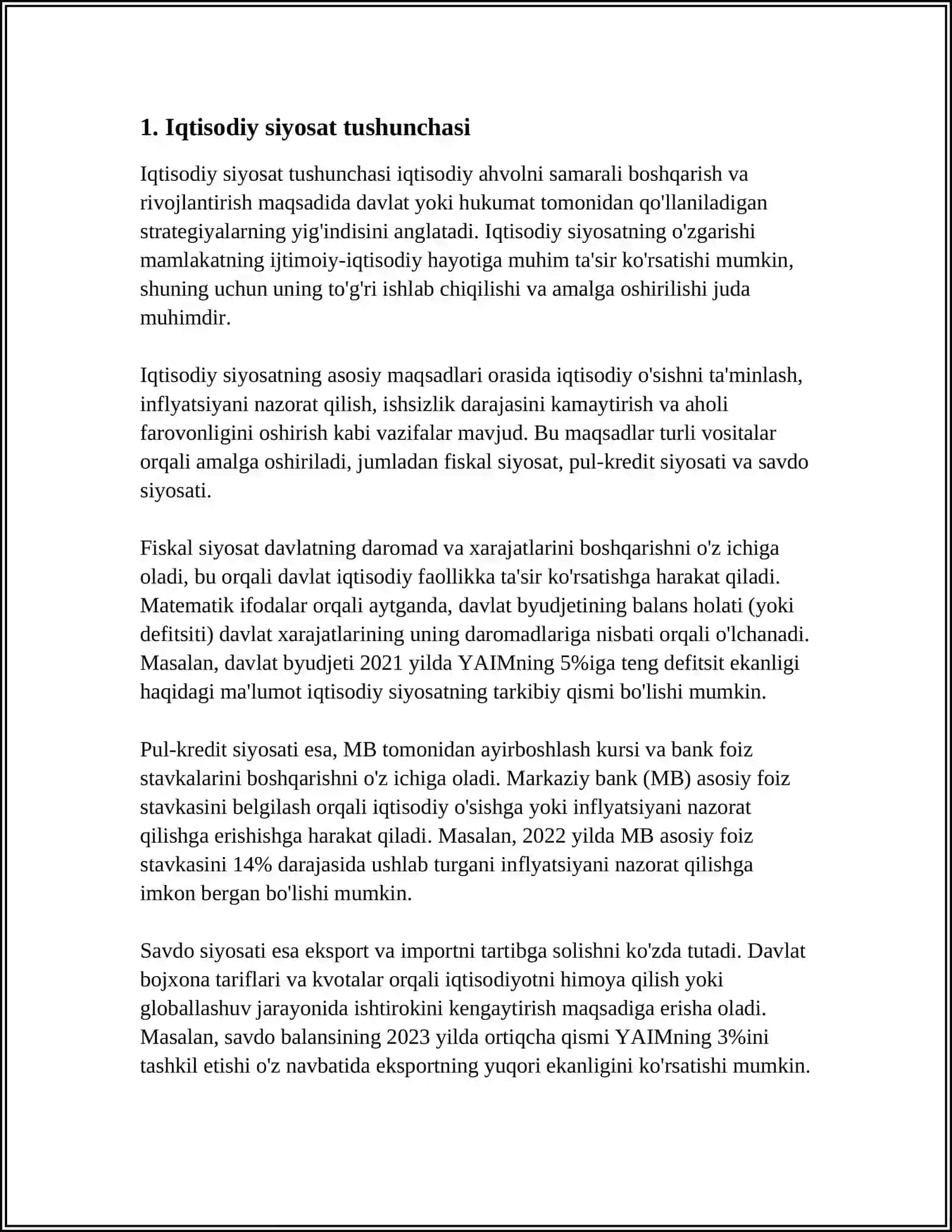 MUSTAQIL ISH Mavzu: IQTISODIY SIYOSATNING NAZARIY ASOSLARI 3