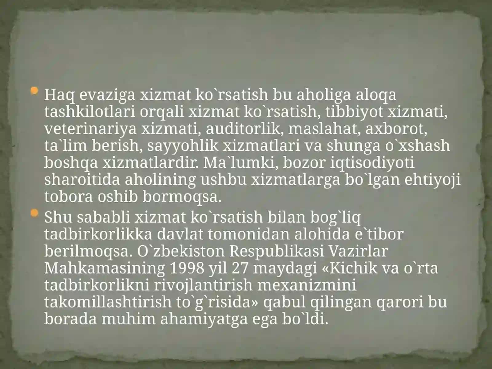 xaq evaziga xizmat ko`rsatish va uning turlari 3
