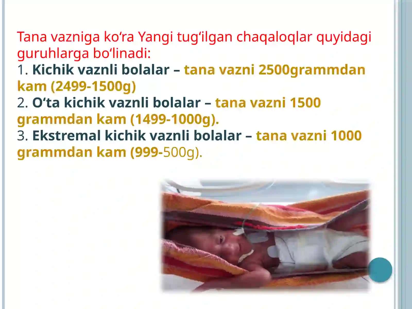 Muddatigayetmaytug‘ilgan chaqaloqni ko‘zdan kechirish muddatiga yetmaslik darajalarini aniqlash 3
