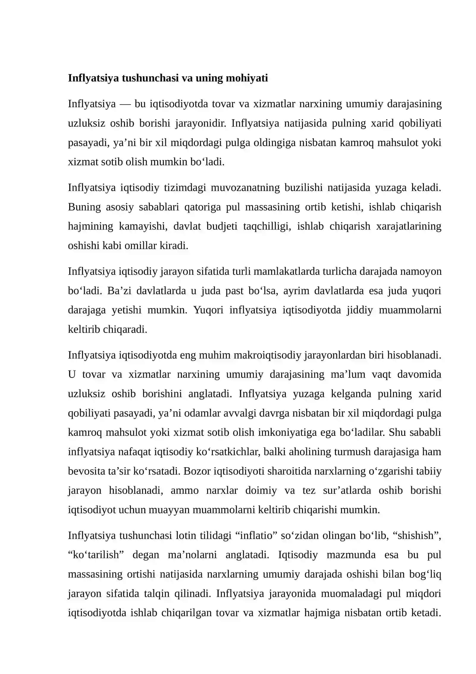 Inflyatsiya Narxlar Umumiy Darajasining Oshishi Jarayonidir, Ungi Turlari va Ung Qarshi Siyosat Chorasi 3