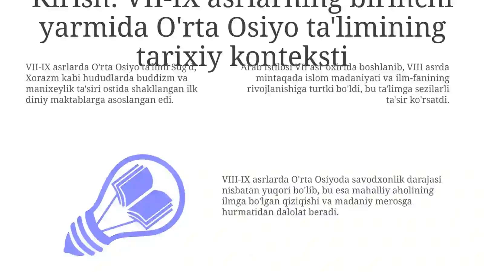 VII-IX asrlarda O‘rta Osiyoda ta'lim tarixi va pedagogika 3