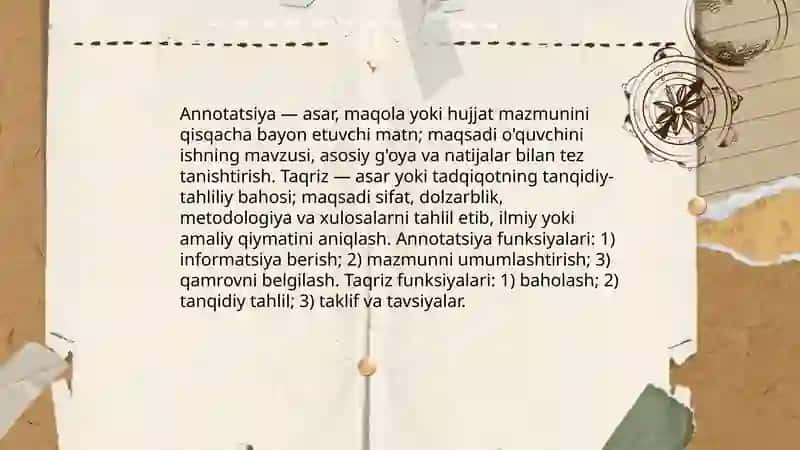 Annotatsiya va taqriz matnlari, ularda ifoda materialining xususiyatlari 3
