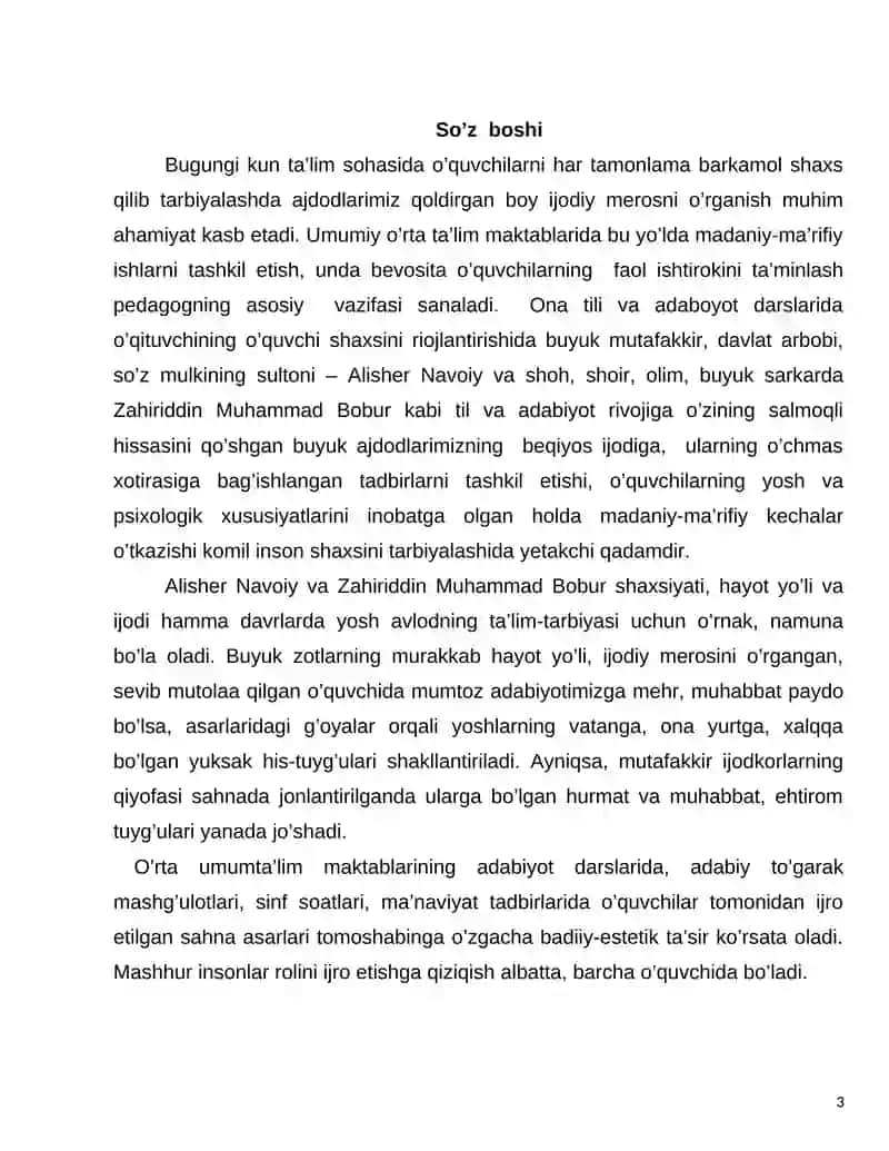 Navoiyxonlik va Boburxonlik kechalarini o’tkazish bo’yicha uslubiy qo’llanma 3