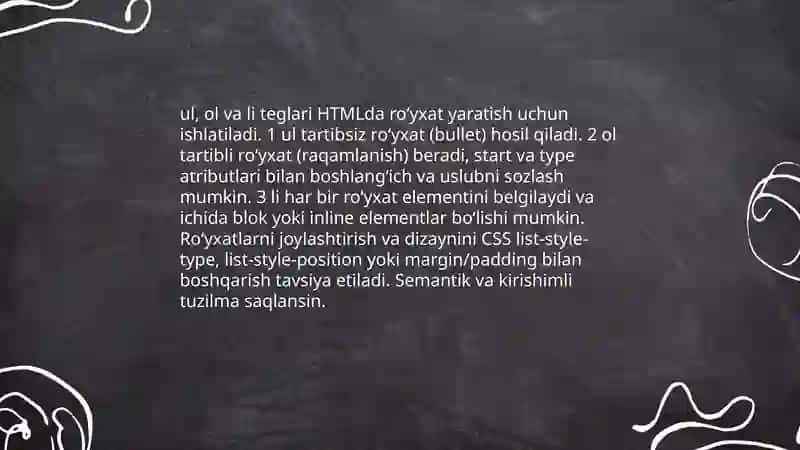 HTMLda roʻyxatlar va formalar bilan ishlash teglari 3