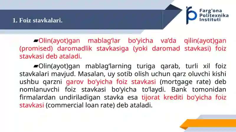 Moliyaviy bozor stavkalari 3