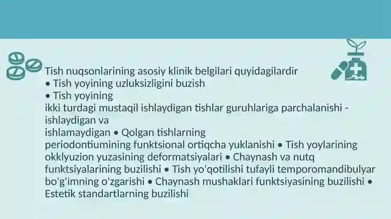 Tish qatorlari qisman nuqsonlarining Gavrilov,Engel va Oksman bo'yicha tasnifi 3