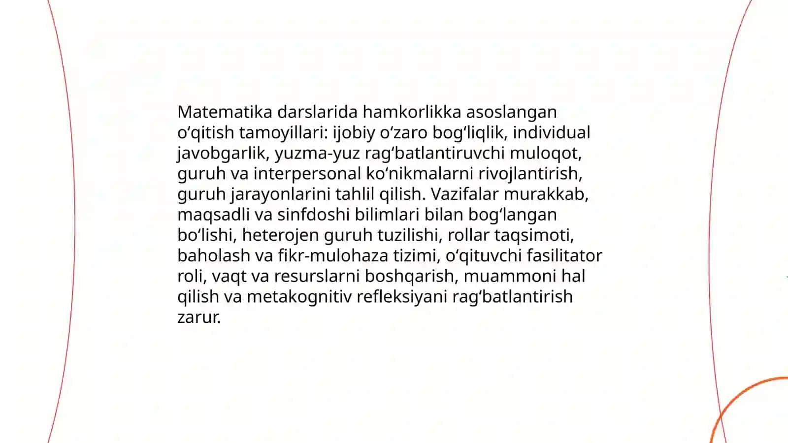 Matematika turkumidagi fanlarni oʻqitishda foydalaniladigan ta'lim texnologiyalari: hamkorlikda oʻqitish, jamoada oʻqitish, va kichik guruhlarda oʻqitish texnologiyalari 3