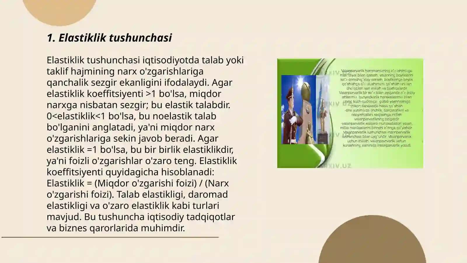 Elastiklik tushunchasi va uning turlari 3