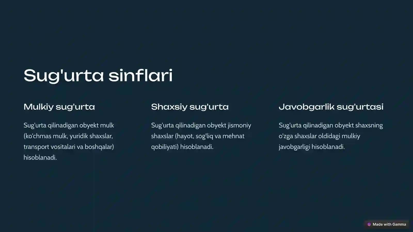 Sug'urta klassifikatsiyasi va shakllari 3