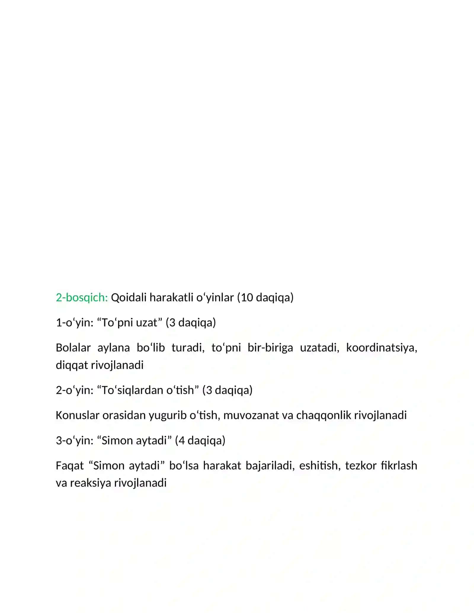 Umumiy motorikani rivojlantirish uchun qoidali harakatli o‘yinlar 3