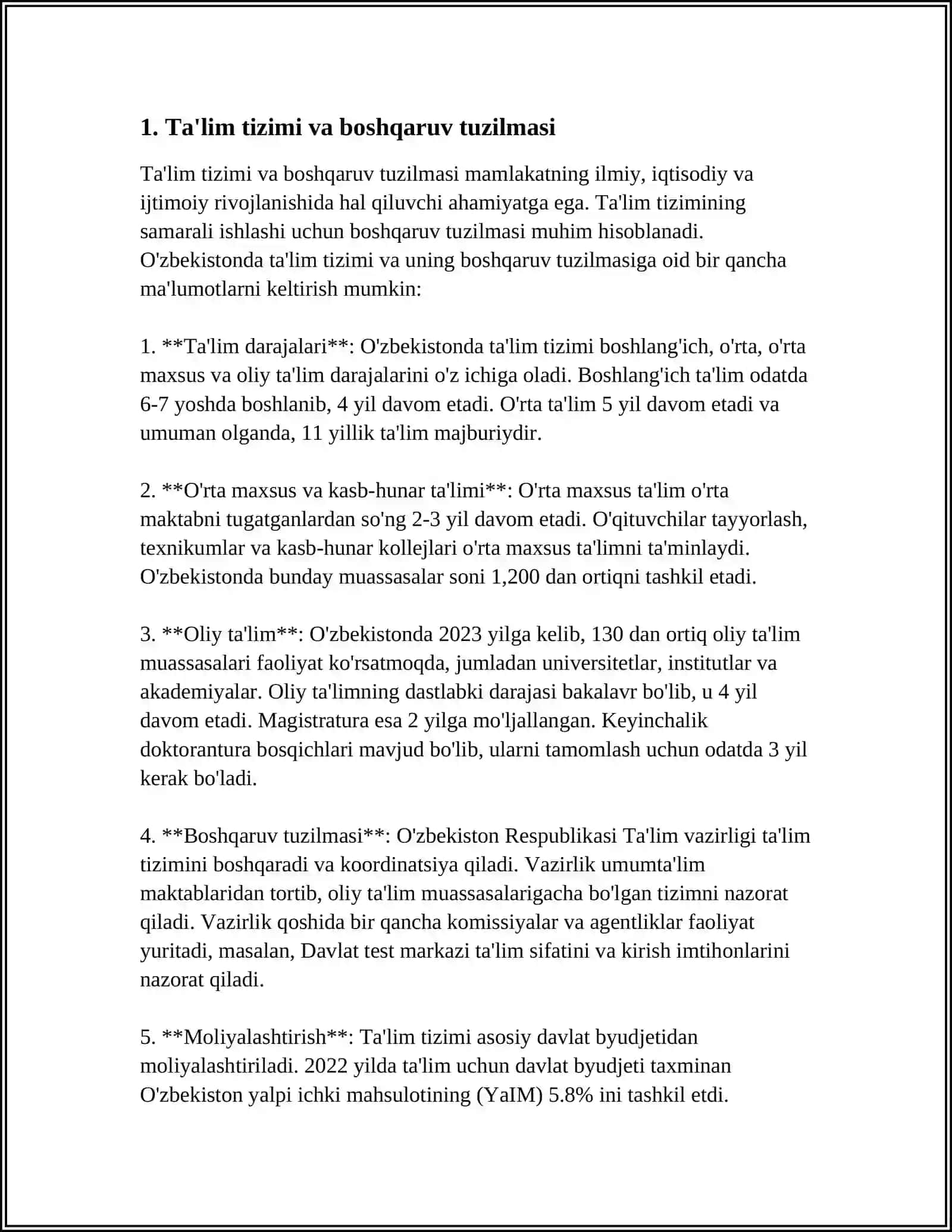 23.09.2020 YILDAGI 637-SON OʻZBEKISTON RESPUBLIKASINING "TA'LIM TOʻGʻRISIDAGI QONUN"I, MODDA VA BOBLARI MAZMUNINI TAHLIL QILIB TA'LIM SOHASIDAGI USTUVOR YOʻNALISHLARI 3