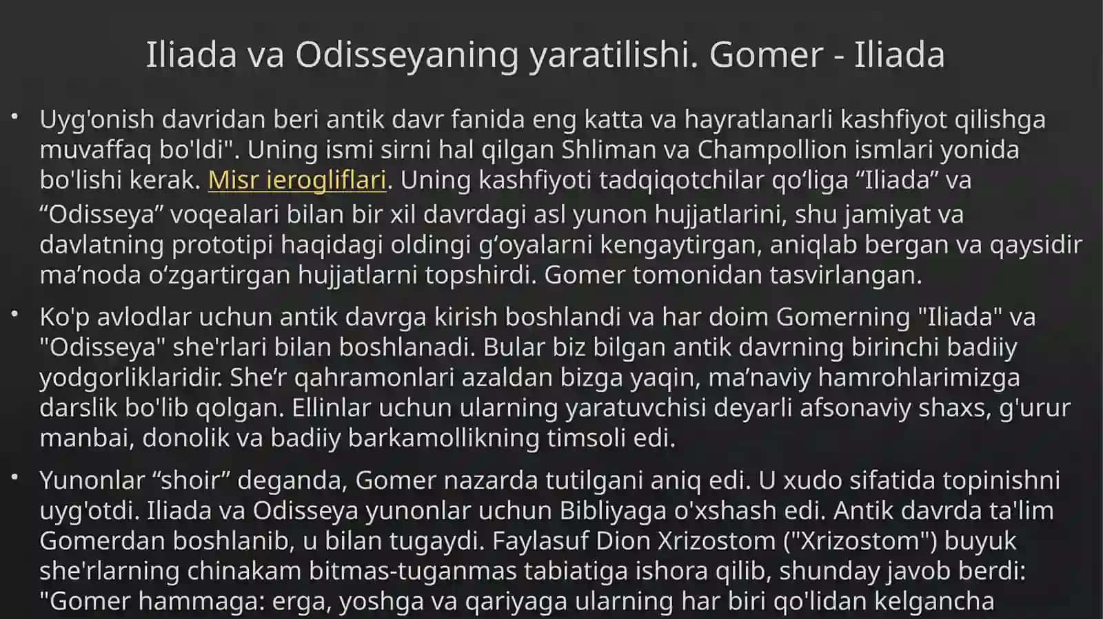 Gomer ‘Iliada’ va Odiseya asarlarida mifologik syujetning o'rni. 3