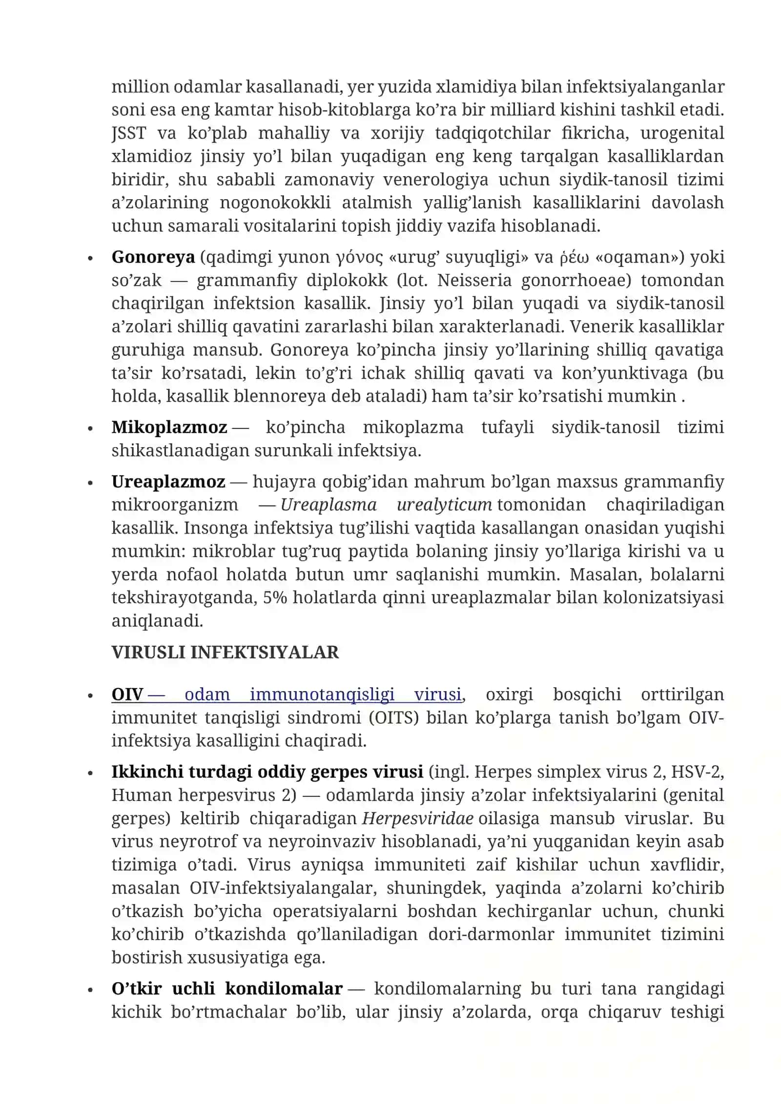 JINSIY YO’L BILAN YUQADIGAN INFEKSIYALAR — TASHXISLASH, DAVOLASH, OLDINI OLISH, ASORATLARI 3