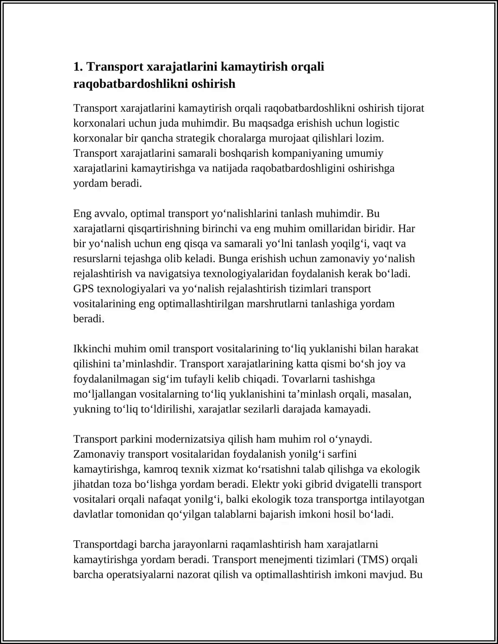 LOGISTIKA TIJORAT KORXONASI RAQOBATBARDOSHLIGINI OSHIRISHNING OMILI SIFATIDA 3