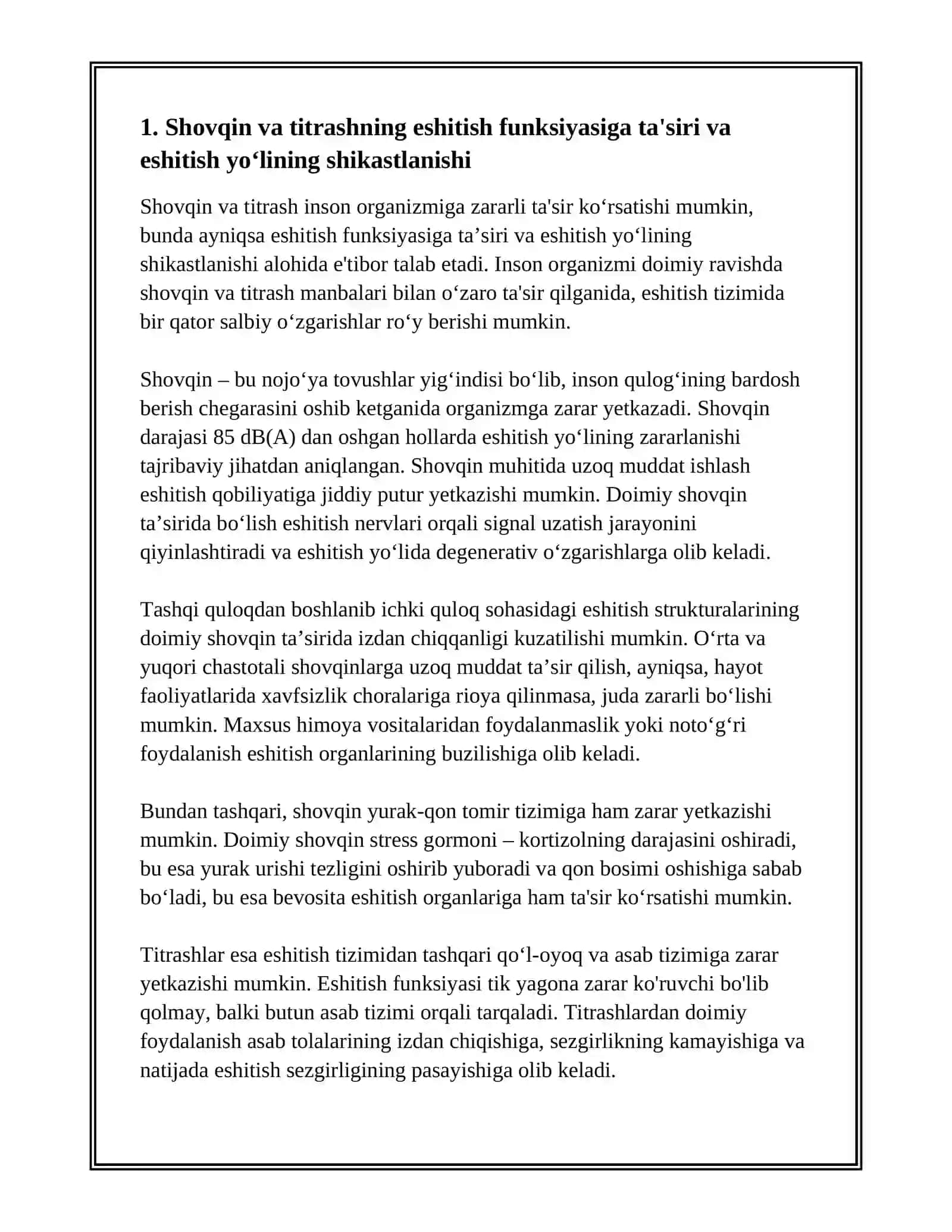 HAYOT FAOLIYATI XAVFSIZLIGI FANIDAN "SHOVQIN VA TITRASHNING INSON ORGANIZMIGA ZARARLI TAʼSIRI" 3