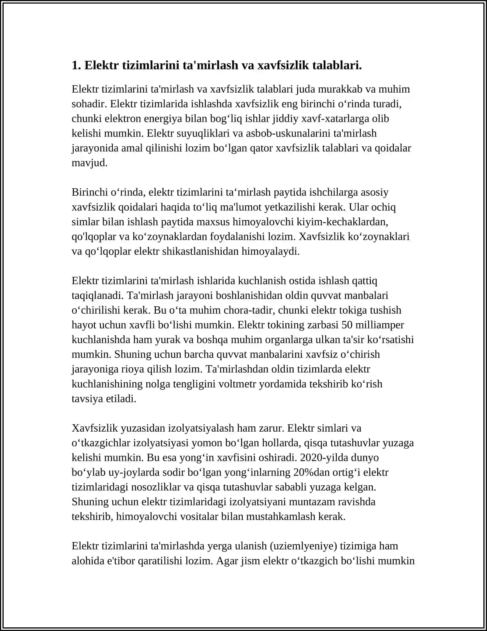 TA'MIRLASH VA MONTAJ QILISH ISHLARINI BAJARISH. TA'MIRLASH VA MONTAJ QILISH ISHLARINI BAJARISHDA ASOSIY XAVFSIZLIK TEXNIKA QOIDALARINI OʻRGANISH 3